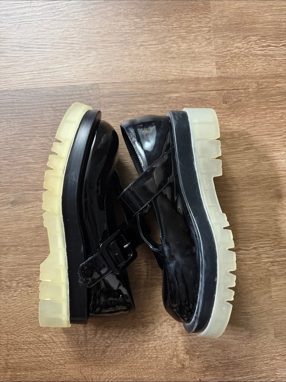 Jeffrey Campbell Patent Mary Jane Platform Shoe in Black with Cream Sole 8.5